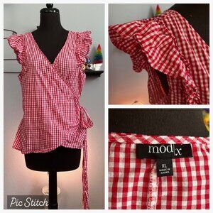 ModCloth Red Gingham Wrap Top 1X